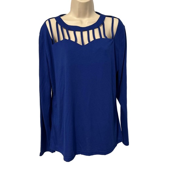 Royal Blue Long Sleeve Cut Out Crew Neck Tee Shirt Size XXL Pre-owned - Picture 1 of 9